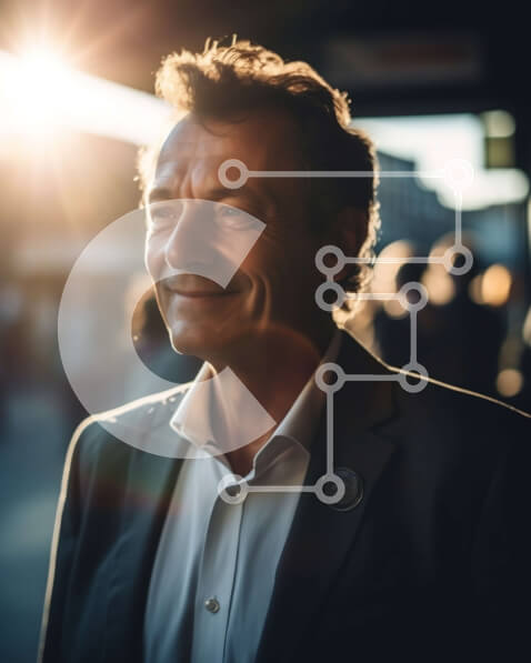 Intra Συλλεκτικό Ξύλινο Παζλ Plywood  4mm - Επαγγελματίας άνδρας με κοστούμι και γραβάτα στο δρόμο της πόλης Σε Ξύλινο Κουτί - Διαστάσεις Puzzle: 10x10 cm – 25 κομμάτια