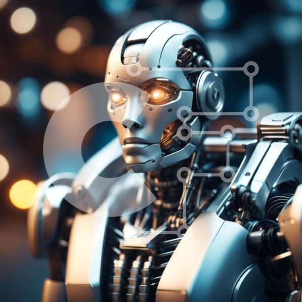 Intra Συλλεκτικό Ξύλινο Παζλ Plywood  4mm - Ρομπότ με λαμπερά μάτια μπροστά από φωτισμένο φόντο Σε Ξύλινο Κουτί - Διαστάσεις Puzzle: 10x10 cm – 25 κομμάτια