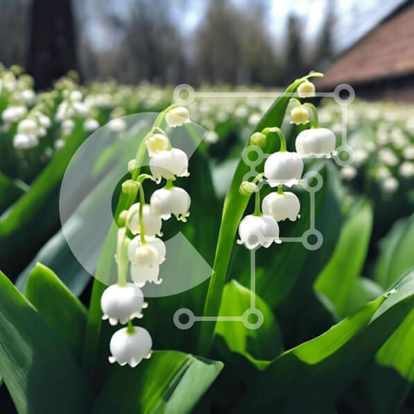 Intra Συλλεκτικό Ξύλινο Παζλ Plywood  4mm - Λευκό κρίνο της κοιλάδας λουλούδια στο πράσινο πεδίο Σε Ξύλινο Κουτί - Διαστάσεις: 10x10 cm – 25 κομμάτια