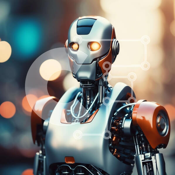 Intra Συλλεκτικό Ξύλινο Παζλ Plywood  4mm - Urban Street Robot με φωτεινά πορτοκαλί μάτια Σε Ξύλινο Κουτί - Διαστάσεις Puzzle: 10x10 cm – 25 κομμάτια