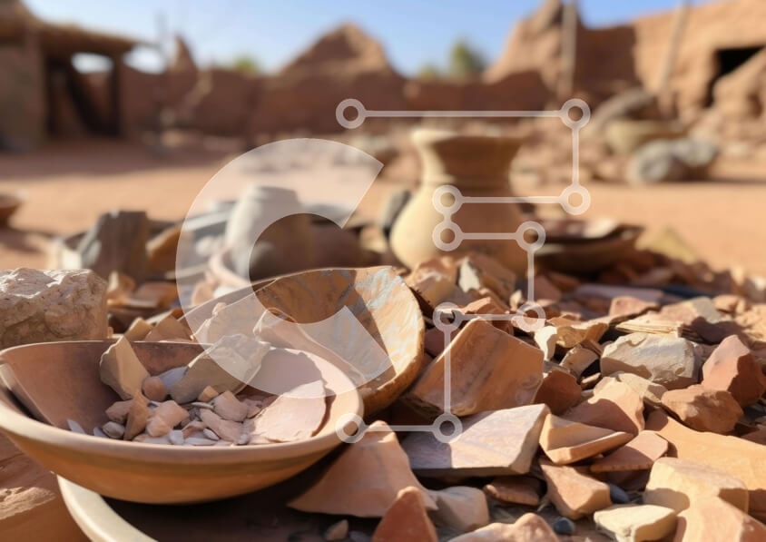 Intra Συλλεκτικό Ξύλινο Παζλ Plywood  4mm - Διάσπαρτα σπασμένη κεραμική στο έδαφος της ερήμου Σε Ξύλινο Κουτί - Διαστάσεις: 10x10 cm – 25 κομμάτια