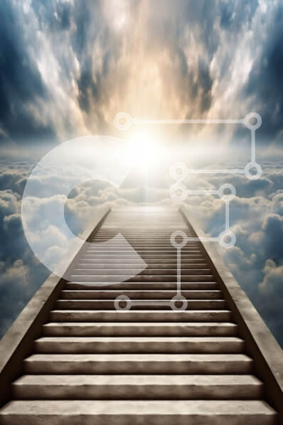 Intra Συλλεκτικό Ξύλινο Παζλ Plywood  4mm - Καταπληκτική σκάλα στον ουρανό με σύννεφα στο φόντο Σε Ξύλινο Κουτί - Διαστάσεις Puzzle: 10x10 cm – 25 κομμάτια