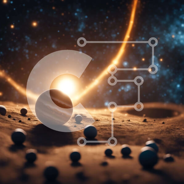 Intra Συλλεκτικό Ξύλινο Παζλ Plywood  4mm - Πλανήτης στη μέση του κενού χώρου με μπλε σφαίρες και αστέρια Σε Ξύλινο Κουτί - Διαστάσεις Puzzle: 10x10 cm – 25 κομμάτια