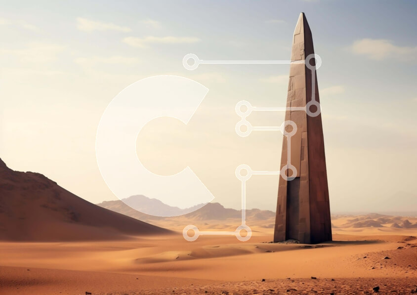 Intra Συλλεκτικό Ξύλινο Παζλ Plywood  4mm - Μεγαλοπρεπής Οβελίσκος στην Έρημη Έρημο Σε Ξύλινο Κουτί - Διαστάσεις Puzzle: 10x10 cm – 25 κομμάτια