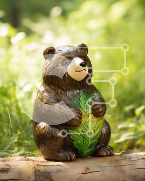 Intra Συλλεκτικό Ξύλινο Παζλ Plywood  4mm - Άγαλμα καφέ αρκούδας σε ένα κούτσουρο δέντρου στο δάσος Σε Ξύλινο Κουτί - Διαστάσεις: 10x10 cm – 25 κομμάτια