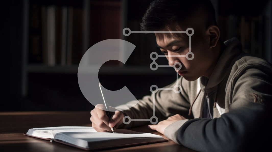 Intra Συλλεκτικό Ξύλινο Παζλ Plywood  4mm - Σοβαρός νεαρός άνδρας που γράφει σε ένα σημειωματάριο με στυλό Σε Ξύλινο Κουτί - Διαστάσεις Puzzle: 10x10 cm – 25 κομμάτια