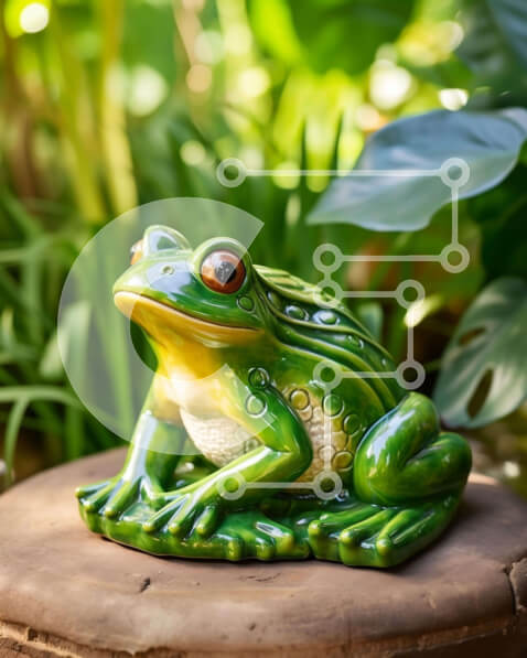 Intra Συλλεκτικό Ξύλινο Παζλ Plywood  4mm - Πράσινο και κίτρινο ειδώλιο βατράχου σε εξωτερική φυτευτή Σε Ξύλινο Κουτί - Διαστάσεις: 10x10 cm – 25 κομμάτια