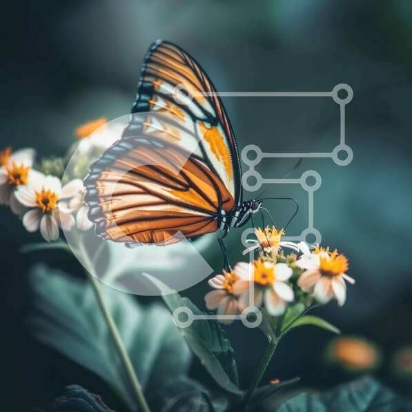 Intra Συλλεκτικό Ξύλινο Παζλ Plywood  4mm - Πορτοκαλί και μαύρη πεταλούδα σε λουλούδι με λευκά λουλούδια στο φόντο Σε Ξύλινο Κουτί - Διαστάσεις: 10x10 cm – 25 κομμάτια