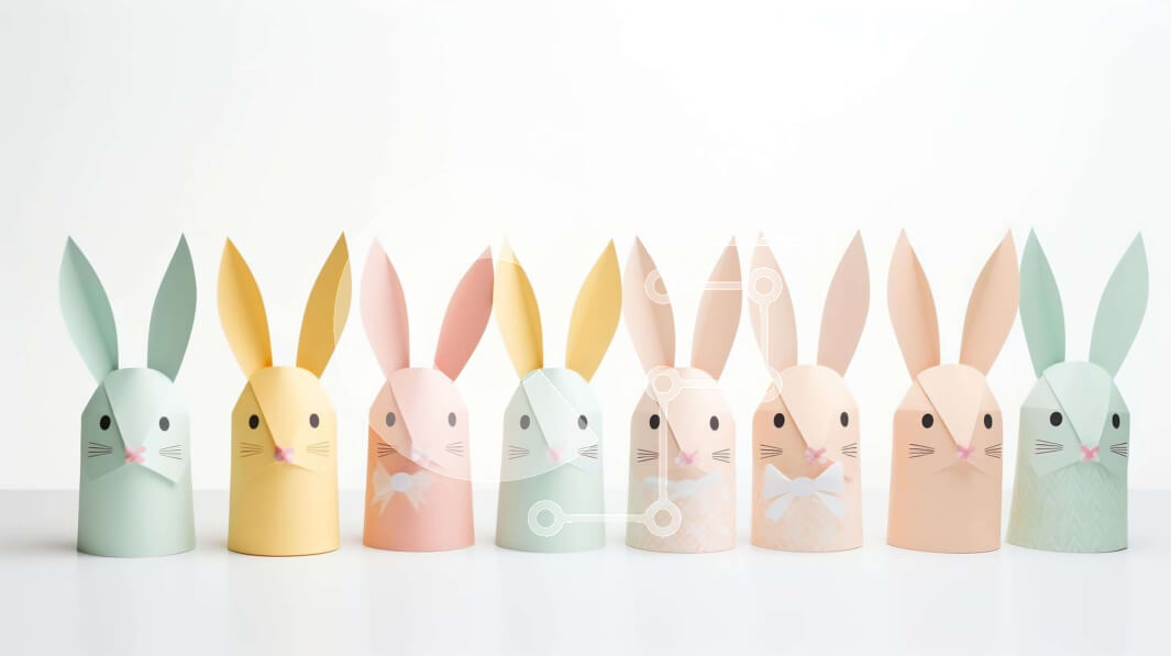 Intra Συλλεκτικό Ξύλινο Παζλ Plywood  4mm - Πολύχρωμα χάρτινα κουνέλια για πασχαλινή διακόσμηση Σε Ξύλινο Κουτί - Διαστάσεις Puzzle: 10x10 cm – 25 κομμάτια