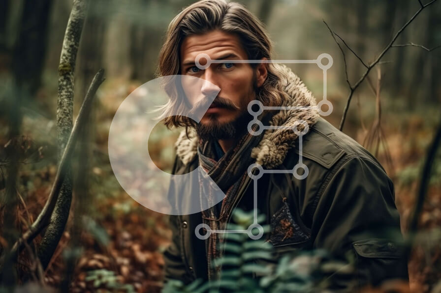 Intra Συλλεκτικό Ξύλινο Παζλ Plywood  4mm - Εικόνα ενός άνδρα με πράσινο σακάκι και κασκόλ που στέκεται σε ένα δάσος Σε Ξύλινο Κουτί - Διαστάσεις: 10x10 cm – 25 κομμάτια