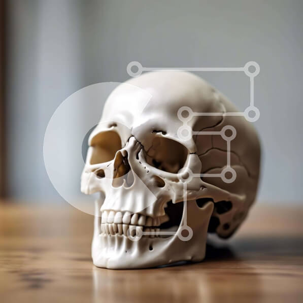 Intra Συλλεκτικό Ξύλινο Παζλ Plywood  4mm - Λευκό ανθρώπινο κρανίο σε ξύλινο τραπέζι Σε Ξύλινο Κουτί - Διαστάσεις: 10x10 cm – 25 κομμάτια