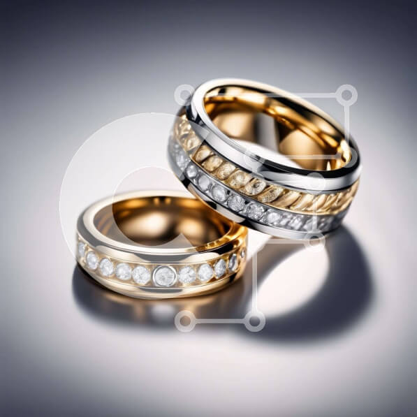 Σετ των 2 Intra Συλλεκτικό Ξύλινο Παζλ Plywood  4mm - Χρυσές και ασημένιες στοιβαγμένες μπάντες γάμου με διαμάντια Σε Ξύλινο Κουτί - Διαστάσεις: 10x10 cm – 25 κομμάτια