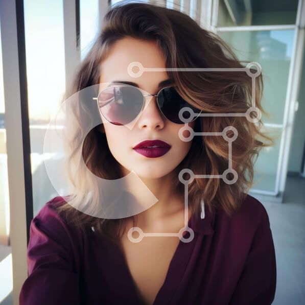 Σετ των 2 Intra Συλλεκτικό Ξύλινο Παζλ Plywood  4mm - Κομψή γυναίκα με γυαλιά ηλίου και μπορντό φόρεμα Σε Ξύλινο Κουτί - Διαστάσεις: 10x10 cm – 25 κομμάτια