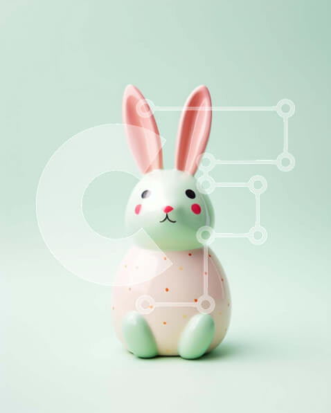 Intra Συλλεκτικό Ξύλινο Παζλ Plywood  4mm - Ροζ και άσπρο ειδώλιο λαγουδάκι σε πράσινο φόντο με κουκκίδες Σε Ξύλινο Κουτί - Διαστάσεις Puzzle: 10x10 cm – 25 κομμάτια