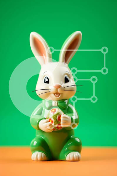 Intra Συλλεκτικό Ξύλινο Παζλ Plywood  4mm - Πασχαλινό ειδώλιο λαγουδάκι που κρατά αυγό σε πορτοκαλί φόντο Σε Ξύλινο Κουτί - Διαστάσεις: 10x10 cm – 25 κομμάτια