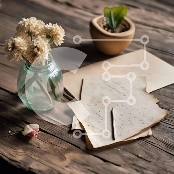 Intra Συλλεκτικό Ξύλινο Παζλ Plywood  4mm - Vintage ξύλινο τραπέζι με παλιό γράμμα και λουλούδια Σε Ξύλινο Κουτί - Διαστάσεις: 10x10 cm – 25 κομμάτια