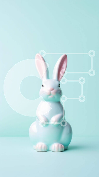 Intra Συλλεκτικό Ξύλινο Παζλ Plywood  4mm - Λευκό κεραμικό ειδώλιο λαγουδάκι σε φόντο Aqua Σε Ξύλινο Κουτί - Διαστάσεις: 10x10 cm – 25 κομμάτια