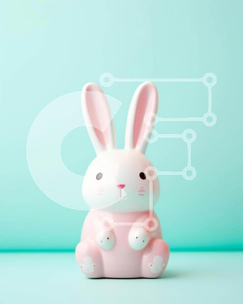 Intra Συλλεκτικό Ξύλινο Παζλ Plywood  4mm - Ροζ λαγουδάκι ειδώλιο σε φόντο Aqua Σε Ξύλινο Κουτί - Διαστάσεις: 10x10 cm – 25 κομμάτια