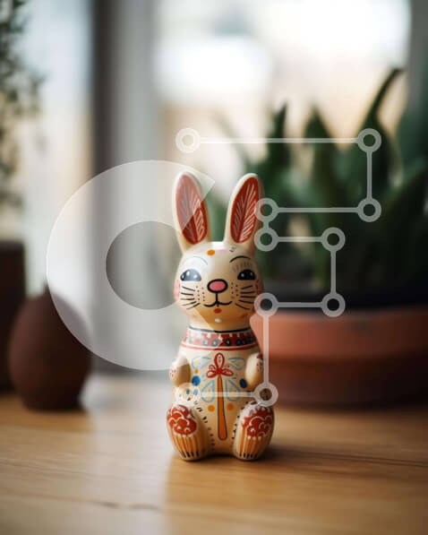 Intra Συλλεκτικό Ξύλινο Παζλ Plywood  4mm - Κεραμικό ειδώλιο λαγουδάκι σε ημιτελές ξύλινο τραπέζι Σε Ξύλινο Κουτί - Διαστάσεις Puzzle: 10x10 cm – 25 κομμάτια