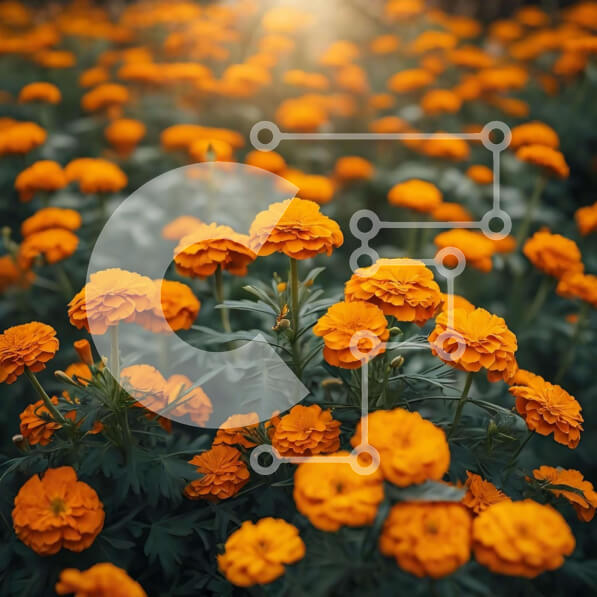 Intra Συλλεκτικό Ξύλινο Παζλ Plywood  4mm - Πεδίο με πορτοκαλί λουλούδια με έντονο φως του ήλιου Σε Ξύλινο Κουτί - Διαστάσεις: 10x10 cm – 25 κομμάτια