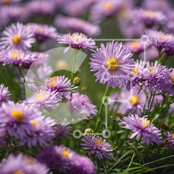 Intra Συλλεκτικό Ξύλινο Παζλ Plywood  4mm - Πεδίο με μωβ λουλούδια με κίτρινα κέντρα Σε Ξύλινο Κουτί - Διαστάσεις: 10x10 cm – 25 κομμάτια