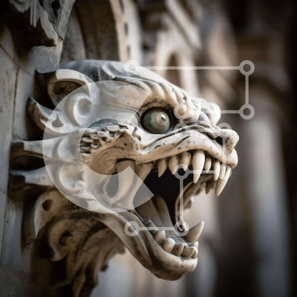 Intra Συλλεκτικό Ξύλινο Παζλ Plywood  4mm - Περίτεχνο κεφάλι δράκου στην πρόσοψη του κτηρίου Σε Ξύλινο Κουτί - Διαστάσεις Puzzle: 10x10 cm – 25 κομμάτια