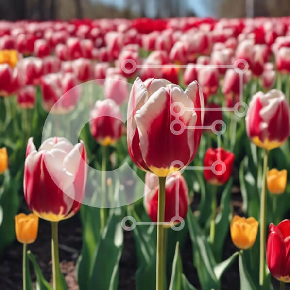 Intra Συλλεκτικό Ξύλινο Παζλ Plywood  4mm - Ζωντανό χωράφι τουλιπών σε πλήρη άνθιση Σε Ξύλινο Κουτί - Διαστάσεις: 10x10 cm – 25 κομμάτια