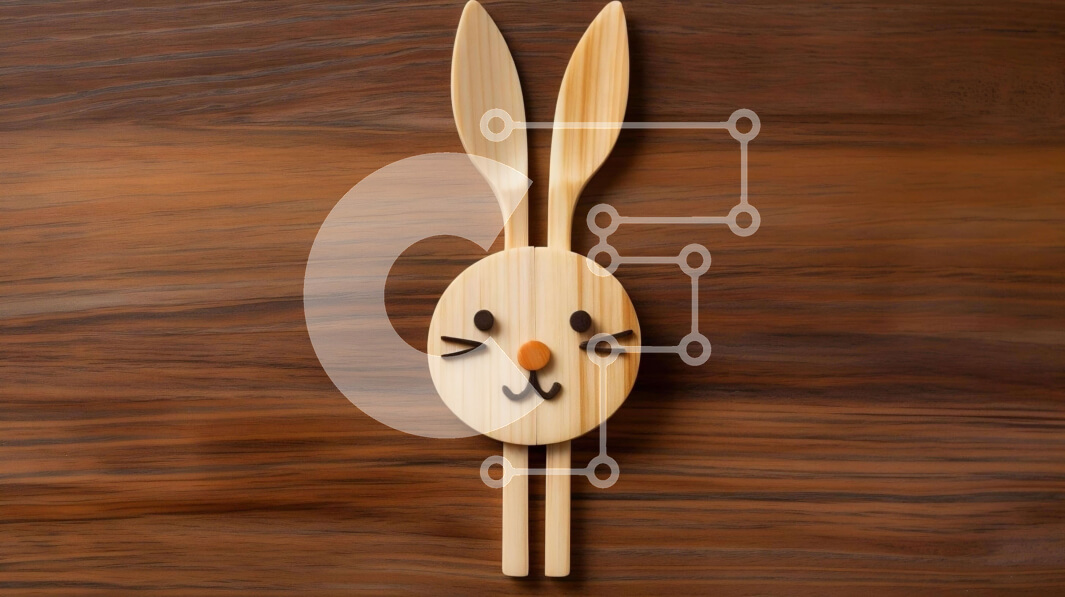 Intra Συλλεκτικό Ξύλινο Παζλ Plywood  4mm - Ξύλινο πιρούνι σε σχήμα λαγουδάκι με κουτάλια Σε Ξύλινο Κουτί - Διαστάσεις: 10x10 cm – 25 κομμάτια