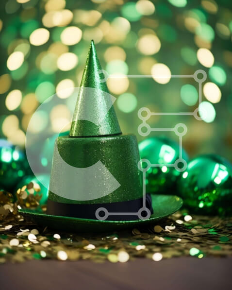 Intra Συλλεκτικό Ξύλινο Παζλ Plywood  4mm - Πράσινο καπέλο και αστραφτερά διακοσμητικά για γιορτές Σε Ξύλινο Κουτί - Διαστάσεις: 10x10 cm – 25 κομμάτια