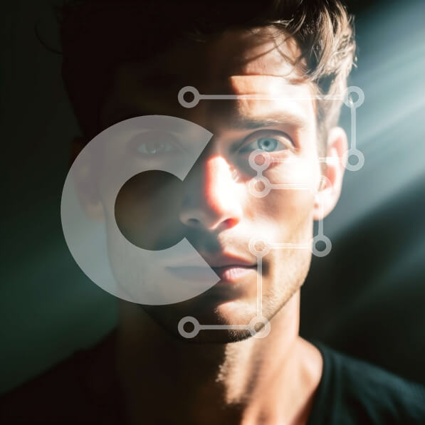 Intra Συλλεκτικό Ξύλινο Παζλ Plywood  4mm - Σοβαρός νεαρός άνδρας με φωτεινά μπλε μάτια Σε Ξύλινο Κουτί - Διαστάσεις Puzzle: 10x10 cm – 25 κομμάτια