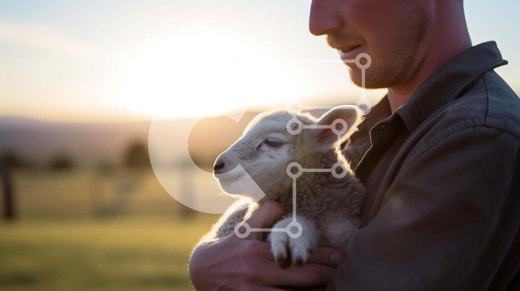 Σετ των 2 Intra Συλλεκτικό Ξύλινο Παζλ Plywood  4mm - Άτομο που κρατά μικρό αρνί που περιβάλλεται από πρόβατα σε ένα χωράφι Σε Ξύλινο Κουτί - Διαστάσεις: 10x10 cm – 25 κομμάτια