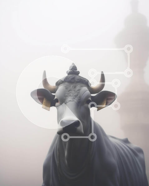 Intra Συλλεκτικό Ξύλινο Παζλ Plywood  4mm - Άγαλμα μαύρης αγελάδας στην ομίχλη με ορατά κέρατα Σε Ξύλινο Κουτί - Διαστάσεις Puzzle: 10x10 cm – 25 κομμάτια