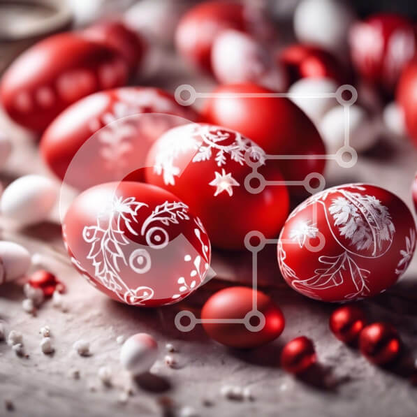 Intra Συλλεκτικό Ξύλινο Παζλ Plywood  4mm - Πασχαλινά αυγά διακοσμητικά σε κόκκινο και λευκό Σε Ξύλινο Κουτί - Διαστάσεις: 10x10 cm – 25 κομμάτια