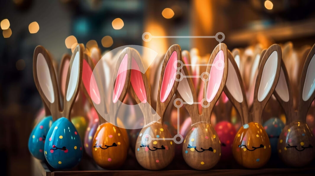 Intra Συλλεκτικό Ξύλινο Παζλ Plywood  4mm - Πολύχρωμα Ξύλινα αυτιά λαγουδάκι για πασχαλινή διακόσμηση Σε Ξύλινο Κουτί - Διαστάσεις Puzzle: 10x10 cm – 25 κομμάτια