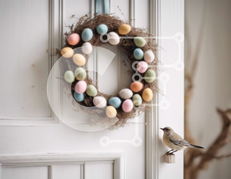 Intra Συλλεκτικό Ξύλινο Παζλ Plywood  4mm - Πολύχρωμο Πασχαλινό στεφάνι με πουλί Σε Ξύλινο Κουτί - Διαστάσεις: 10x10 cm – 25 κομμάτια