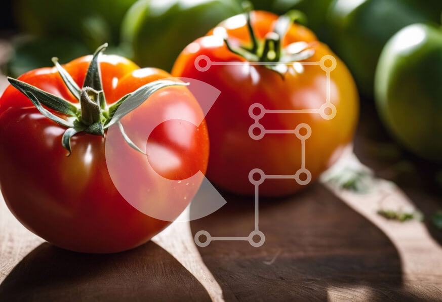 Σετ των 2 Intra Συλλεκτικό Ξύλινο Παζλ Plywood  4mm - Φρέσκες συγκομισμένες ντομάτες και πιπεριές σε ένα ξύλινο τραπέζι Σε Ξύλινο Κουτί - Διαστάσεις: 10x10 cm – 25 κομμάτια