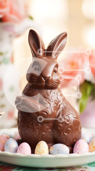 Intra Συλλεκτικό Ξύλινο Παζλ Plywood  4mm - Σοκολατένιο πασχαλινό λαγουδάκι σε διακοσμημένο τραπέζι Σε Ξύλινο Κουτί - Διαστάσεις: 10x10 cm – 25 κομμάτια