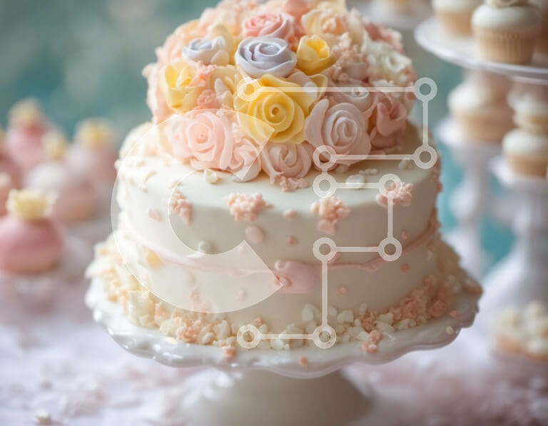 Intra Συλλεκτικό Ξύλινο Παζλ Plywood  4mm - Τριώροφη τούρτα γάμου με τριαντάφυλλα και cupcakes Σε Ξύλινο Κουτί - Διαστάσεις Puzzle: 10x10 cm – 25 κομμάτια