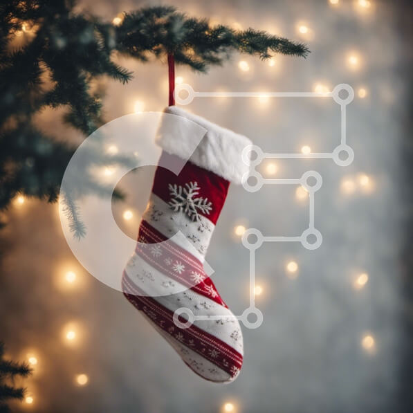 Intra Συλλεκτικό Ξύλινο Παζλ Plywood  4mm - Κόκκινη και λευκή χριστουγεννιάτικη κάλτσα που κρέμεται από ένα κλαδί δέντρου Σε Ξύλινο Κουτί - Διαστάσεις: 10x10 cm – 25 κομμάτια