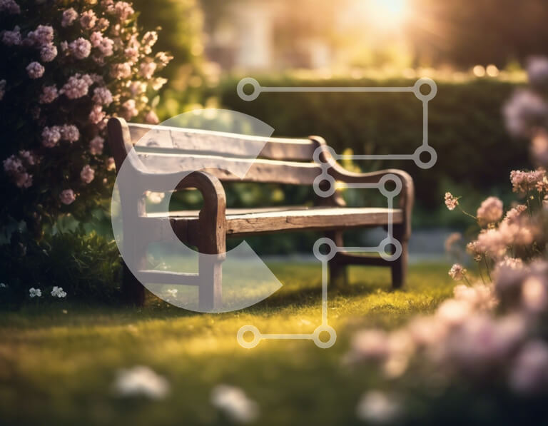 Intra Συλλεκτικό Ξύλινο Παζλ Plywood  4mm - Ειδυλλιακό εξωτερικό σκηνικό με ξύλινο πάγκο και καταπράσινο τοπίο Σε Ξύλινο Κουτί - Διαστάσεις Puzzle: 10x10 cm – 25 κομμάτια