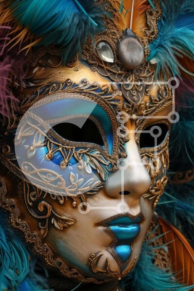 Intra Συλλεκτικό Ξύλινο Παζλ Plywood  4mm - Μπλε και χρυσή μάσκα μεταμφίεσης με φτερά Σε Ξύλινο Κουτί - Διαστάσεις Puzzle: 10x10 cm – 25 κομμάτια