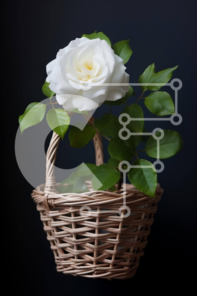 Σετ των 2 Intra Συλλεκτικό Ξύλινο Παζλ Plywood  4mm - Λευκά τριαντάφυλλα και πράσινα φύλλα σε ψάθινο καλάθι σε μαύρο φόντο Σε Ξύλινο Κουτί - Διαστάσεις: 10x10 cm – 25 κομμάτια