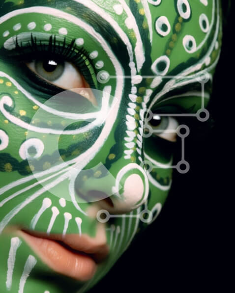 Intra Συλλεκτικό Ξύλινο Παζλ Plywood  4mm - Κομψή γυναίκα με πράσινο και λευκό μακιγιάζ Σε Ξύλινο Κουτί - Διαστάσεις Puzzle: 10x10 cm – 25 κομμάτια