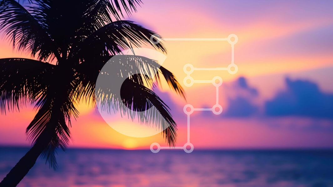 Intra Συλλεκτικό Ξύλινο Παζλ Plywood  4mm - Σιλουέτα φοίνικα στο ηλιοβασίλεμα δίπλα στον ωκεανό Σε Ξύλινο Κουτί - Διαστάσεις: 10x10 cm – 25 κομμάτια