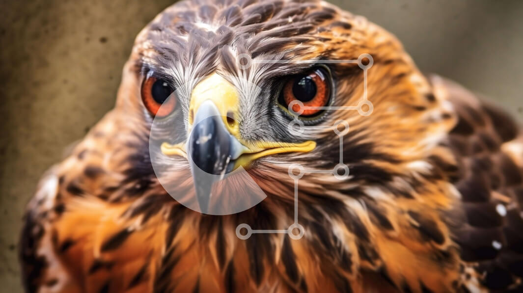 Σετ των 2 Intra Συλλεκτικό Ξύλινο Παζλ Plywood  4mm - Εκπληκτική κοντινή φωτογραφία του προσώπου ενός γερακιού με φωτεινά πορτοκαλί μάτια Σε Ξύλινο Κουτί - Διαστάσεις: 10x10 cm – 25 κομμάτια