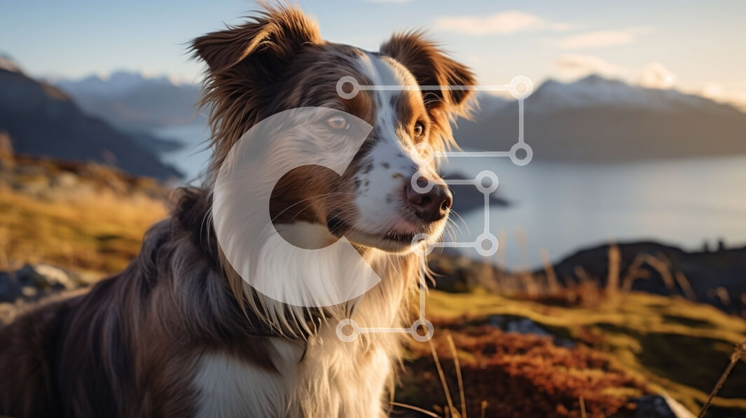 Σετ των 2 Intra Συλλεκτικό Ξύλινο Παζλ Plywood  4mm - Καφέ και λευκό σκυλί που κάθεται σε έναν χορταριασμένο λόφο Σε Ξύλινο Κουτί - Διαστάσεις: 10x10 cm – 25 κομμάτια