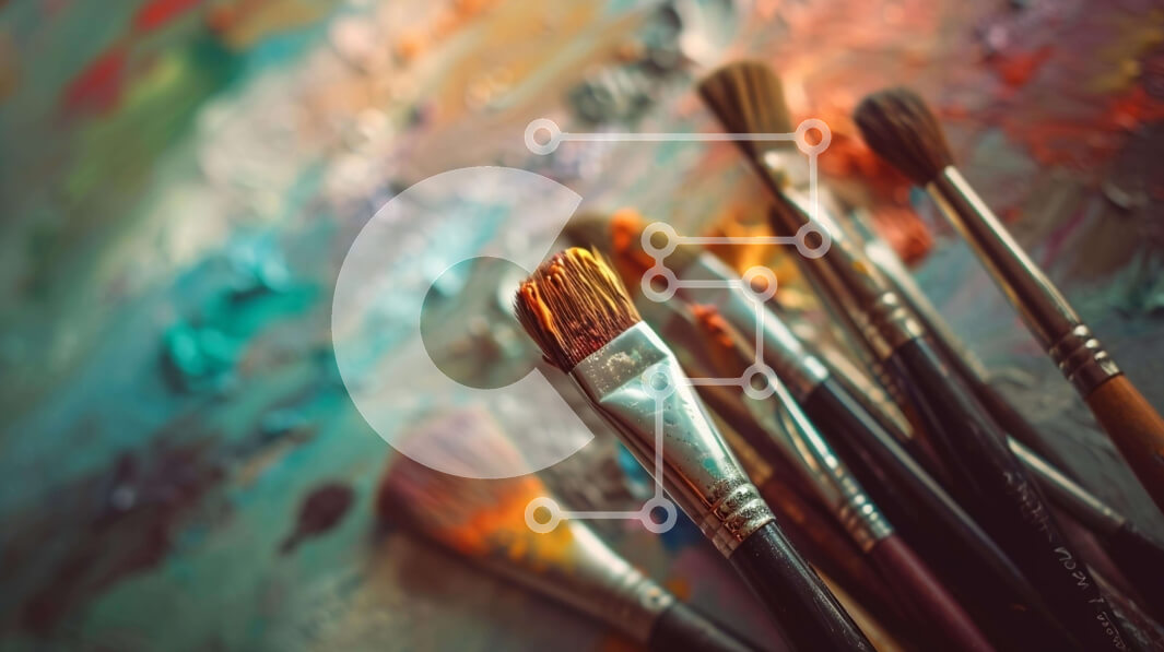 Intra Συλλεκτικό Ξύλινο Παζλ Plywood  4mm - Κοντινό πλάνο με πολύχρωμα πινέλα σε καλλιτεχνικό καμβά Σε Ξύλινο Κουτί - Διαστάσεις Puzzle: 10x10 cm – 25 κομμάτια