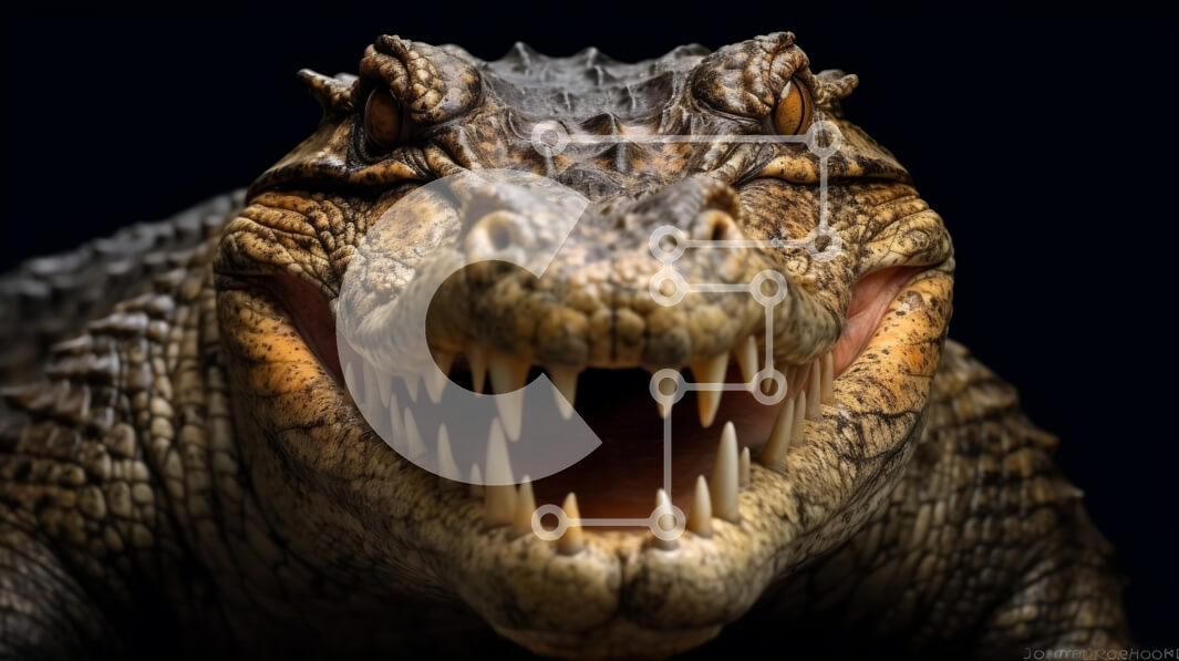 Intra Συλλεκτικό Ξύλινο Παζλ Plywood  4mm - Εκπληκτική λήψη από κοντά του κεφαλιού ενός κροκόδειλου με ανοιχτό στόμα και αιχμηρά δόντια Σε Ξύλινο Κουτί - Διαστάσεις: 10x10 cm – 25 κομμάτια