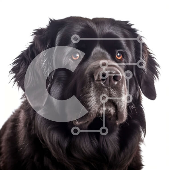 Intra Συλλεκτικό Ξύλινο Παζλ Plywood  4mm - Σοβαρός μαύρος σκύλος της Νέας Γης με δασύτριχο τρίχωμα και καστανά μάτια Σε Ξύλινο Κουτί - Διαστάσεις: 10x10 cm – 25 κομμάτια