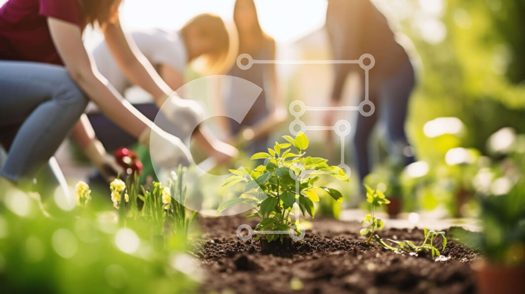 Intra Συλλεκτικό Ξύλινο Παζλ Plywood  4mm - Ομάδα ανθρώπων που φυτεύουν νέα φυτά σε έναν κήπο Σε Ξύλινο Κουτί - Διαστάσεις: 10x10 cm – 25 κομμάτια